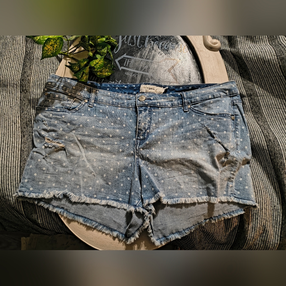 torrid Light Blue Polka Dot Denim Shorts